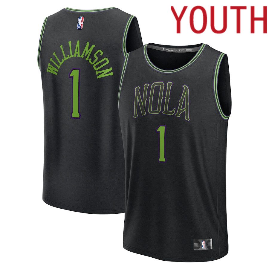 Youth New Orleans Pelicans 1 Zion Williamson Fanatics Branded Black City Edition 2023-24 Fast Break NBA Jersey